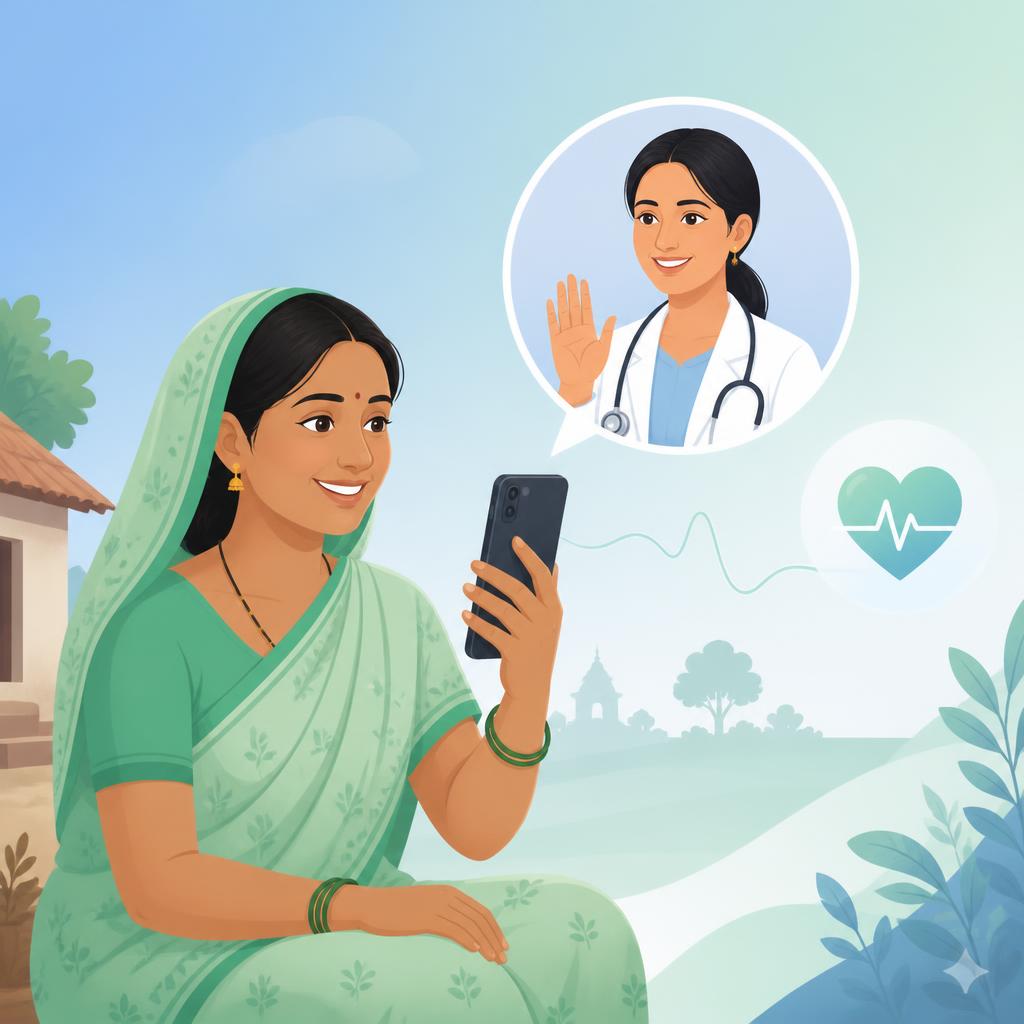 A village woman speaking with a doctor on her phone